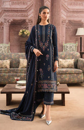 SERAN-3PC DHANAK EMBROIDERED SHIRT WITH DHANAK EMBROIDERD SHAWL & EMB TROUSER-GM-4243
