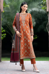 JAZMIN-3PC DHANAK EMBROIDERED SHIRT WITH COURTRAI PRINTED SHAWL AND TROUSER-GM-4012