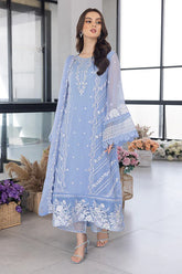AZURE-3PC ORGANZA EMBROIDERED SHIRT WITH ORGANZA EMBROIDERED DUPATTA AND EMB TROUSER-GM-3549