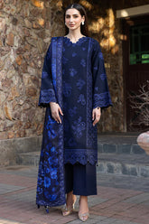 BATIK-3PC DHANAK EMBROIDERED SHIRT WITH COURTRAI PRINTED SHAWL AND TROUSER-GM-4390