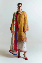 HUSSAIN REHAR - 3PC LAWN HEAVY EMBROIDERED SHIRT WITH MONARK PRINTED DUPATTA AND EMB TROUSER-GM-3799