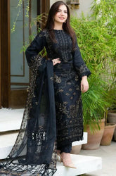 DANANEER-3PC KHADDAR EMBROIDERED SHIRT WITH CHIFFON EMBROIDERED DUPATTA & TROUSER-GM-4116