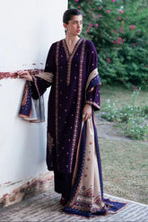 JAZMIN-3PC DHANAK EMBROIDERED SHIRT WITH COURTRAI PRINTED SHAWL & TROUSER-GM-4218