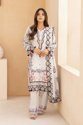 GM-3PC KARANDI PRINTED EMBROIDERED SHIRT WITH KARANDI PRINTED EMB SHAWL & PRINTED TROUSER-GM-