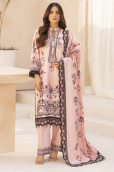 GM-3PC KARANDI PRINTED EMBROIDERED SHIRT WITH KARANDI PRINTED EMB SHAWL & PRINTED TROUSER-GM-