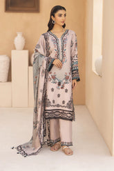 GM-3PC KARANDI PRINTED EMBROIDERED SHIRT WITH KARANDI PRINTED EMB SHAWL & PRINTED TROUSER-GM-