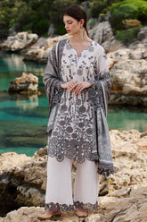 IMAGE-3PC LAWN EMBROIDERED SHIRT WITH CHIFFON PRINT DUPATTA AND EMB TROUSER-GM-3710