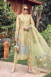 MARIA.B-3PC LAWN EMBROIDERED SHIRT WITH EMBROIDERED ORGANZA DAMAN CHIFFON PRINTED EMB DUPATTA AND EMB TROUSER-GM-4606