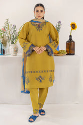 HANA- 3PC KHADAR EMBROIDERED SHIRT WITH COURTRAI PRINT SHAWL AND TROUSER-GM-4149