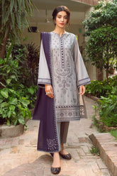 JAZMIN-3PC DHANAK EMBROIDERED SHIRT WITH BAMBER CHIFFON EMBROIDERD DUPATTA & TROUSER-GM-3143
