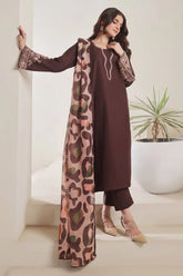 BATIK-3PC DHANAK EMBROIDERED SHIRT WITH COURTRAI PRINTED SHAWL AND TROUSER-GM-4277