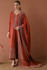 BATIK-3PC DHANAK EMBROIDERED SHIRT WITH DHANAK EMBROIDERED SHAWL AND TROUSER-GM-4313
