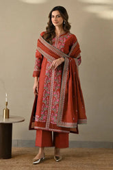 ZAIB-3PC DHANAK EMBROIDERED SHIRT WITH DHANAK EMBROIDERED SHAWL AND TROUSER-GM-4378