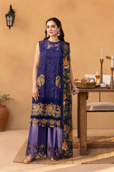 QALAMQAR-3PC LAWN EMBROIDERED SHIRT WITH CHIFFON PRINT DUPATTA AND TROUSER-GM-4693