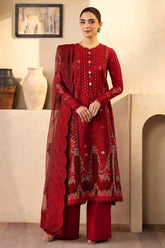 QALAMQAR-3PC LAWN EMBROIDERED SHIRT WITH KHADDI NET EMBROIDERED DUPATTA AND TROUSER-GM-4709