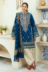 ZARASHAHJAHAN- 3PC DHANAK EMBROIDERED SHIRT WITH COUTRAI WOOL PRINT SHAWL & EMB TROUSER -GM-4072