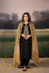 URGE-3PC DHANAK EMBROIDERED SHIRT WITH COUTRAI PRINTED SHAWL & DHANAK EMB TOUSER-4154