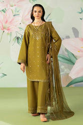ETHNC-3PC DHANAK SEQUIN EMBROIDERED SHIRT WITH COTTON NET EMBROIDERED DUPATTA AND TROUSER-GM-4194