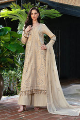 ETHNIC-3PC LAWN EMBROIDERED SHIRT WITH KHAADI NET EMBROIDERED DUPATTA AND TROUSER -GM-4658