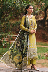 REPUBLIC WOMENSWEAR-3PC DHANAK EMBROIDERED SHIRT WITH COURTRAI PRINTED SHAWL & DHANAK TOUSER-GM-4240