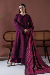 ASIM JOFA-3PC DHANAK EMBROIDERED SHIRT WITH COURTRAI PRINTED SHAWL & TOUSER-GM-4219