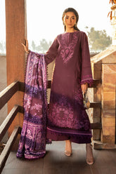 BIN ILYAS-3PC DHANAK EMBROIDERED SHIRT WITH COURTRAI PRINTED SHAWL & DHANAK TOUSER-GM-4123