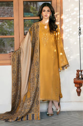 IZEL-3PC DHANAK EMBROIDERED SHIRT WITH COURTRAI PRINTED SHAWL & TROUSER-GM-4372