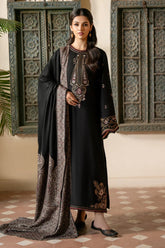 IZEL-3PC DHANAK EMBROIDERED SHIRT WITH COURTRAI PRINTED SHAWL & TROUSER-GM-4389