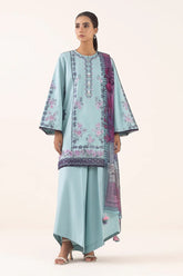 SAPPHIRE-3PC DHANAK EMBROIDERED SHIRT WITH COURTRAI PRINTED SHAWL AND TROUSER-GM-4294
