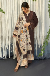 URGE-3PC DHANAK EMBROIDERED SHIRT WITH COURTRAI PRINTED SHAWL AND EMB TROUSER-GM-4199