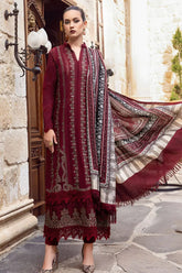 MARIA B - 3PC DHANAK EMBROIDERED SHIRT WITH COUTURE WOOL PRINT SHAWL AND DHANAK TROUSER-GM-4043