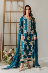 VINTAGE-3PC DHANAK EMBROIDERED SHIRT WITH BAMBER CHIFFON DUPATTA AND TROUSER-GM-4245