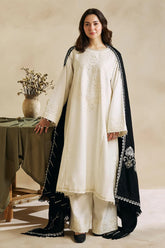 ZARA SHAH JAHAN-3PC DHANAK EMBROIDERED SHIRT WITH DHANAK EMBROIDERED SHAWL & EMB TROUSER-GM-4010