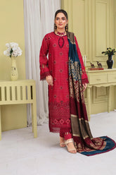 GM-3PC KHADAR CUTWORK EMBROIDERED SHIRT WITH KASHMIRI JACQUARD WOOL SHAWL-GM-1503