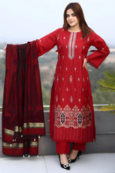 GM-3PC KHADDAR CUTWORK EMBROIDERED SHIRT WITH KASHMIRI JACQUARD WOOL SHAWL-GM-1552