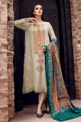 MARIA.B-3PC DHANAK EMBROIDERED SHIRT WITH COUTRAI PRINTED SHAWL AND TROUSER-GM-4030