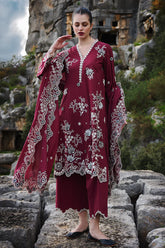 IMAGE-3PC DHANAK EMBROIDERED SHIRT WITH CHIFFON EMBROIDERED DUPATTA AND EMB TROUSER-GM-4113