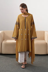 IZEL-3PC DHANAK EMBROIDERED SHIRT WITH DHANAK SHAWL AND EMB TROUSER-GM-4335