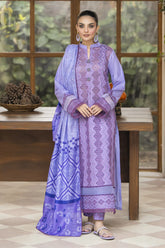 MIRAKHI-3PC LAWN LASERCUT EMBROIDERED SHIRT WITH MOARK PRINT DUPATTA-GM-VOL-1- PLUM