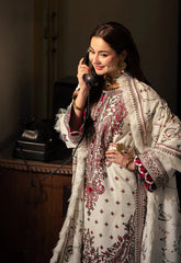 ASIM JOFA-3PC DHANAK SEQUENCE EMBROIDERED SHIRT WITH DHANAK EMBROIDERED SHAWL & DHANAK TOUSER-GM-4060