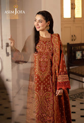 ASIM JOFA-3PC DHANAK SEQUIN EMBROIDERED SHIRT WITH DHANAK EMBROIDERED SHAWL AND TROUSER -GM-4330
