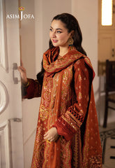 ASIM JOFA-3PC DHANAK SEQUIN EMBROIDERED SHIRT WITH DHANAK EMBROIDERED SHAWL AND TROUSER -GM-4330