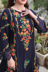 ASIM JOFA-3PC DHANAK EMBROIDERED SHIRT WITH COURTRAI PRINTED SHAWL & TROUSER-GM-4316