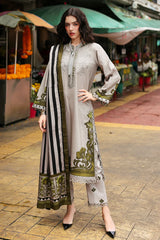 CHARIZMA-3PC KHADDAR PRINTED EMB SHIRT WITH KHADDAR PRINTED DUPATTA AND PRINT TROUSER-GM-2664