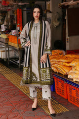CHARIZMA-3PC KHADDAR PRINTED EMB SHIRT WITH KHADDAR PRINTED DUPATTA AND PRINT TROUSER-GM-2664