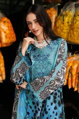 CHARIZMA-3PC KHADDAR PRINTED EMB SHIRT WITH KHADDAR PRINTED DUPATTA AND PRINT TROUSER-GM-2665