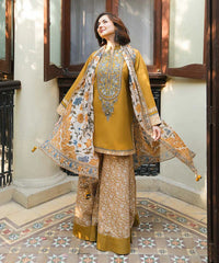 SAPPHIRE-3PC KHADDAR PRINTED EMB SHIRT WITH KHADDAR PRINTED DUPATTA AND PRINT TROUSER-GM-
