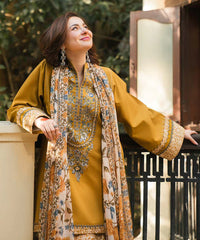 SAPPHIRE-3PC KHADDAR PRINTED EMB SHIRT WITH KHADDAR PRINTED DUPATTA AND PRINT TROUSER-GM-