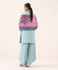 SAPPHIRE-3PC DHANAK EMBROIDERED SHIRT WITH COURTRAI PRINTED SHAWL AND TROUSER-GM-4294