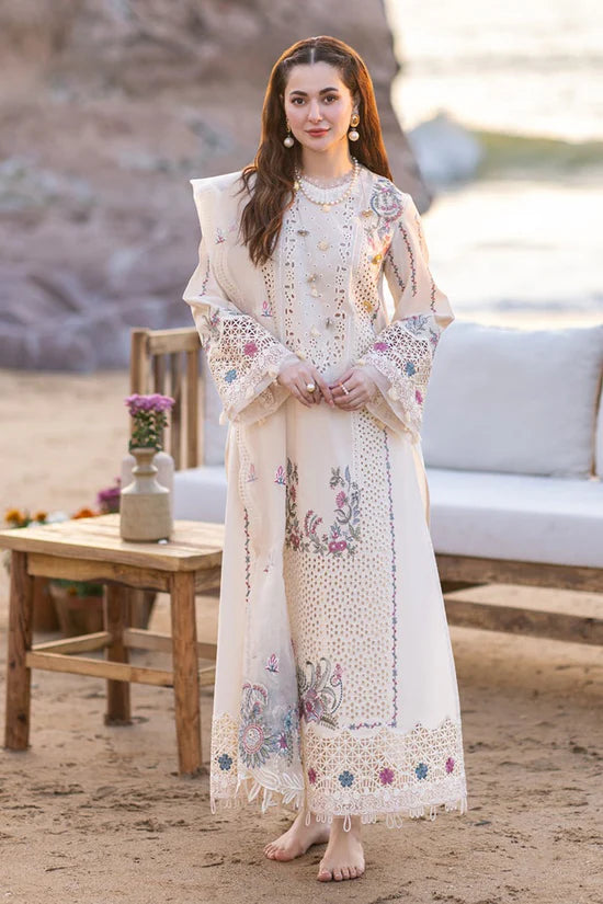 QALAMQAR-3PC CHIKANKARI LAWN EMBROIDERED WITH ORGANZA EMBROIDERED DUPATTA & TROUSER -GM-4521